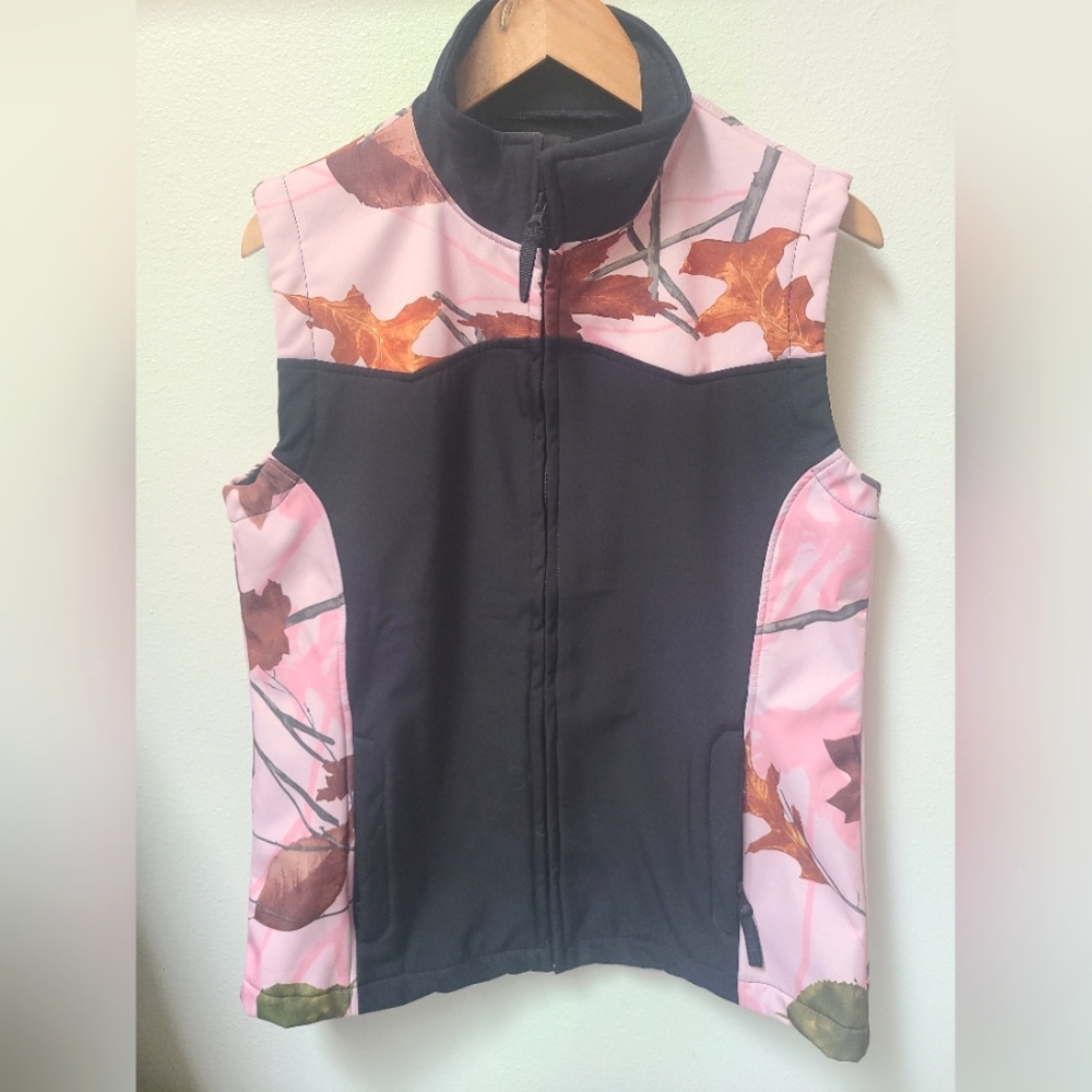 Burly Girl Zip-Up Black and Pink Camo Vest Size Large